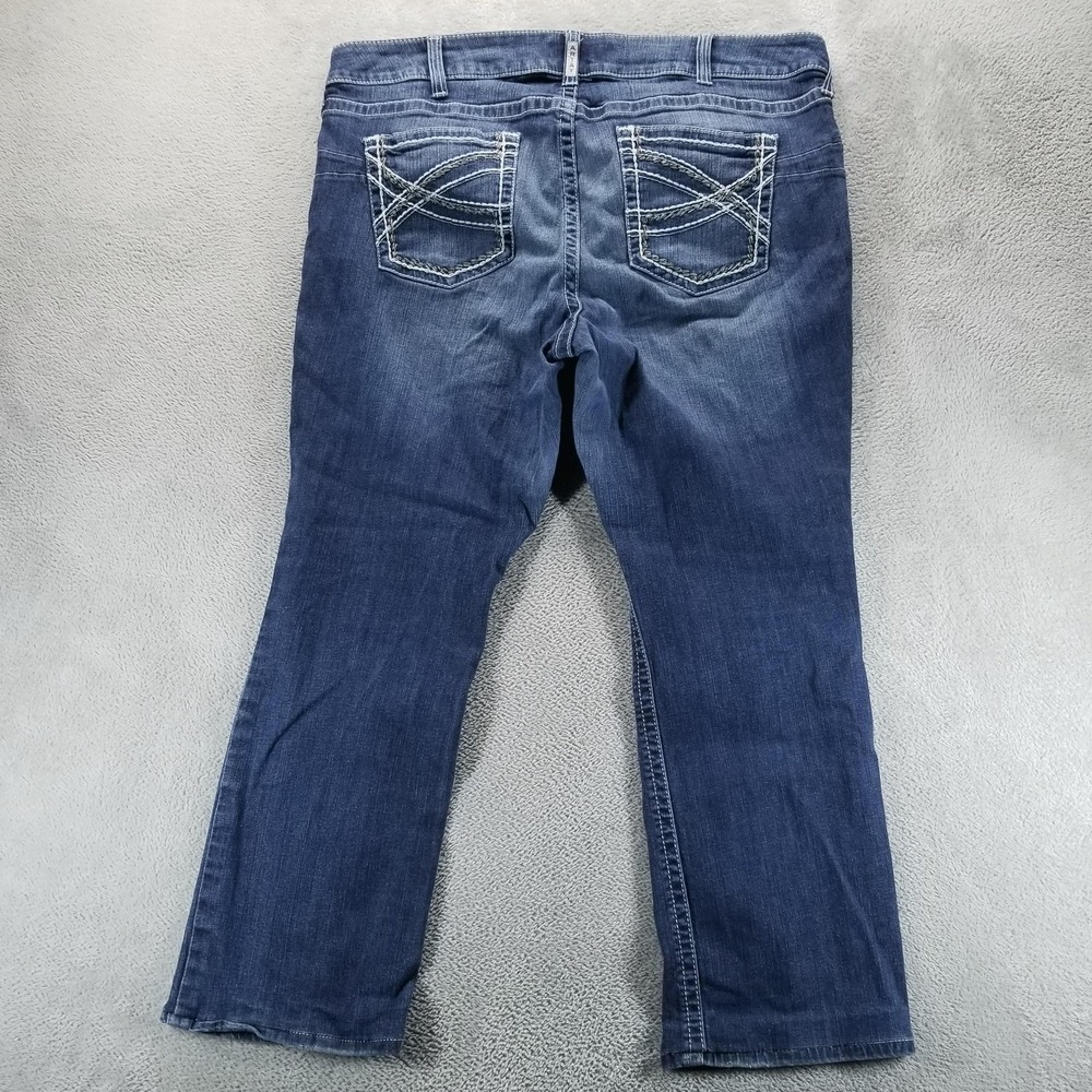 Ariat Real Jeans Womens 22W Blue Bootcut Mid Rise Stretch Faded Dark Wash - Picture 2 of 10